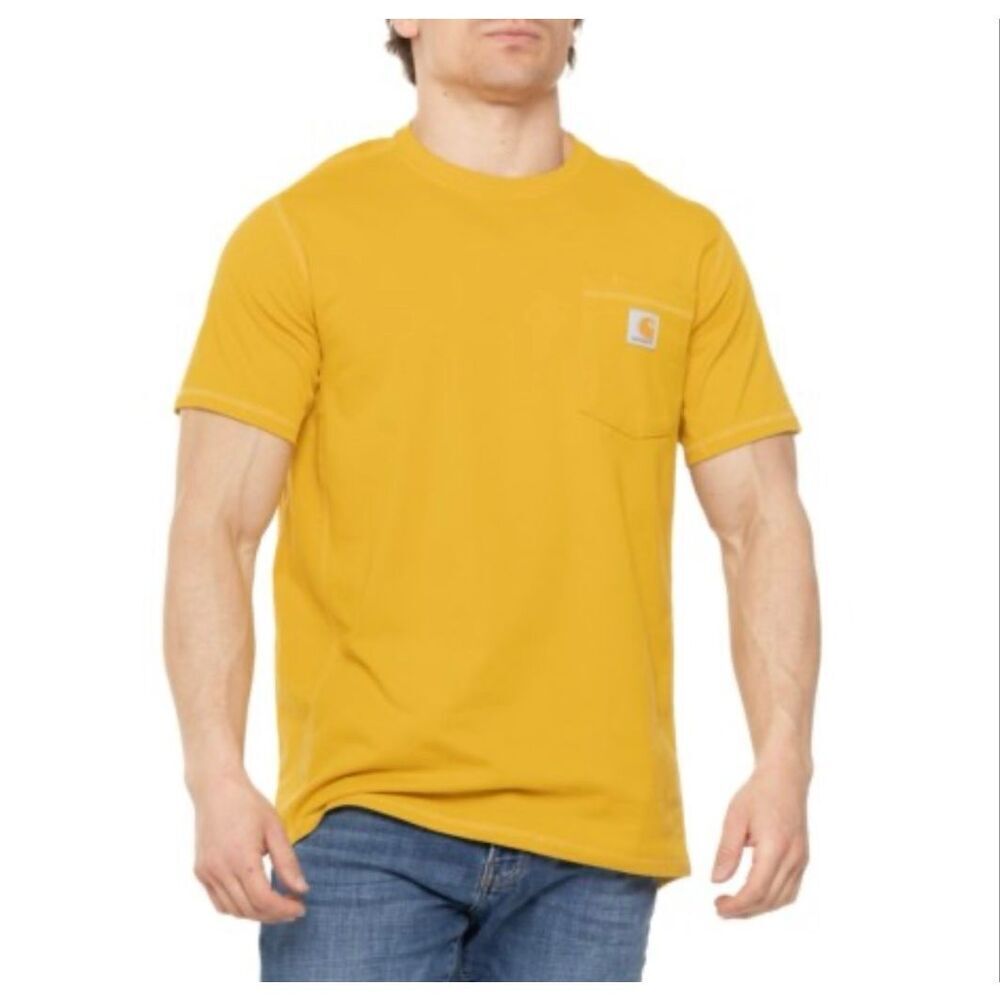 Carhartt Force Mens T-Shirt M Yellow Short Sleeve Workwear Casual Pocket Tee